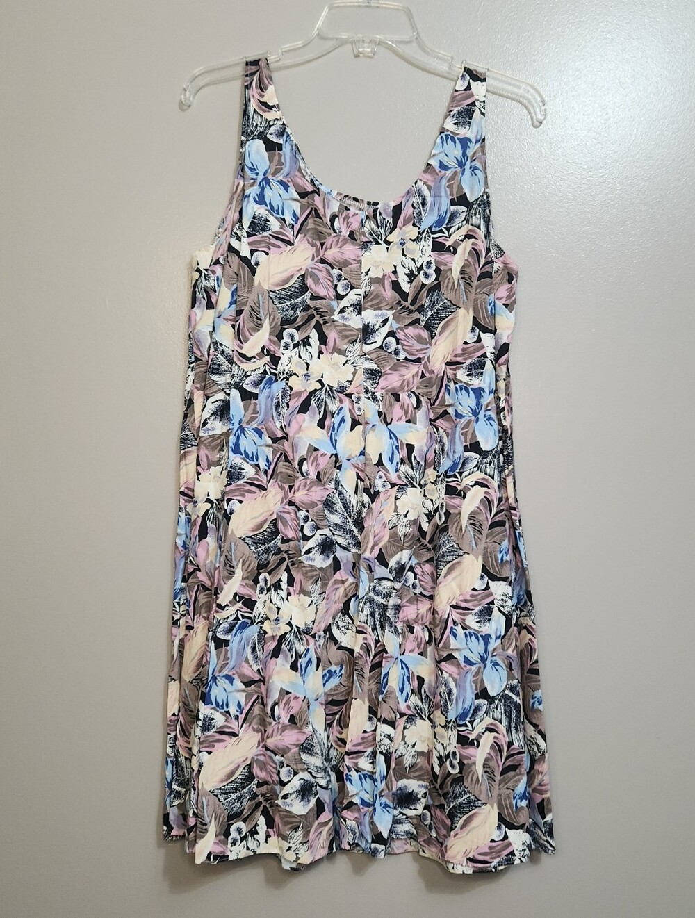 Vintage Hilo Hattie Floral Scoop Neck Sundress in Pastel Pink & Blue Size Large